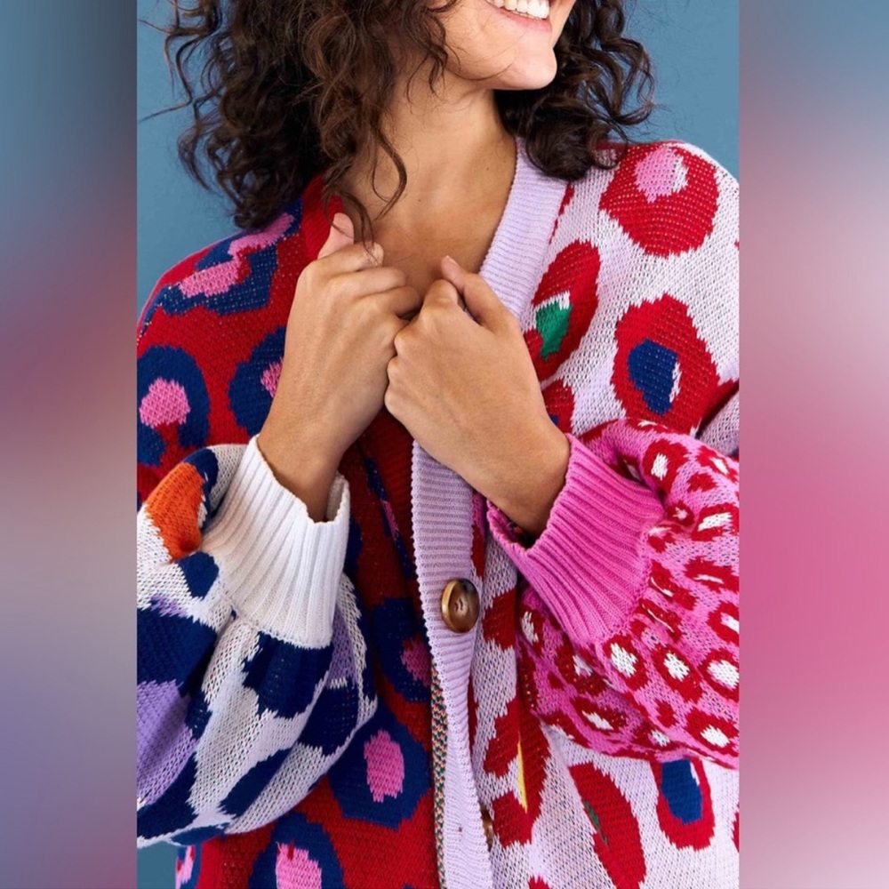 NWT FARM Rio Leopard Pop Cardigan